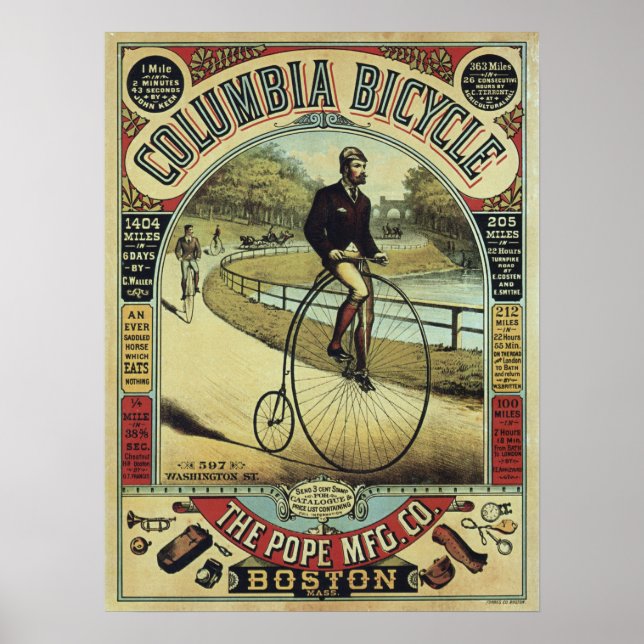 Columbia Vintage Penny Farthing Bicycle Poster (Frente)