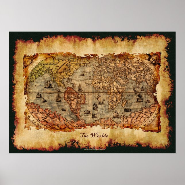 Columbus Aged World Map Art Poster (Frente)