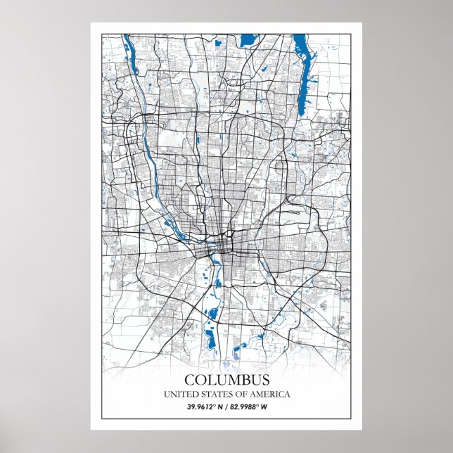 Columbus Ohio USA Viagem City Map Poster (Frente)