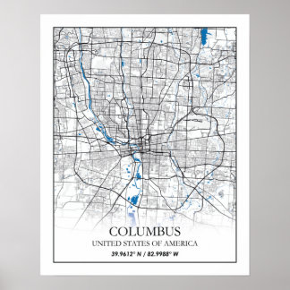 Columbus Ohio USA Viagem City Map Poster