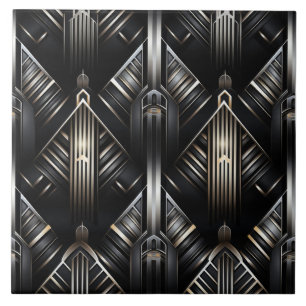 Colunas e Diamantes Art Déco em Cinza Prata