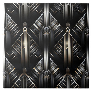 Colunas e Diamantes Art Déco em Cinza Prata