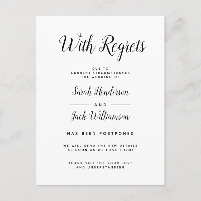 Com Arrependimentos Preto&Branco Anúncio de Casame (Frente)