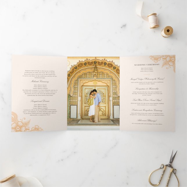 Com Borda Tripla Programa Tradicional de Casamento Indiano Mod Meha (Dentro)