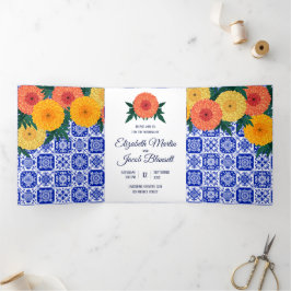 Com Dobra Tripla Azulejo mexicano Marigolds Convite Triplo para Cas
