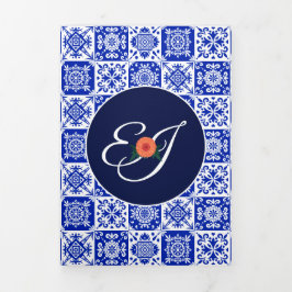 Com Dobra Tripla Azulejo mexicano Marigolds Convite Triplo para Cas