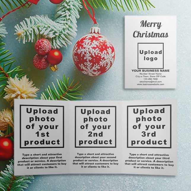 Com Dobra Tripla Branca | Natal | Cartão triplo comercial (White trifold card for Christmas with your business brand and products or services)