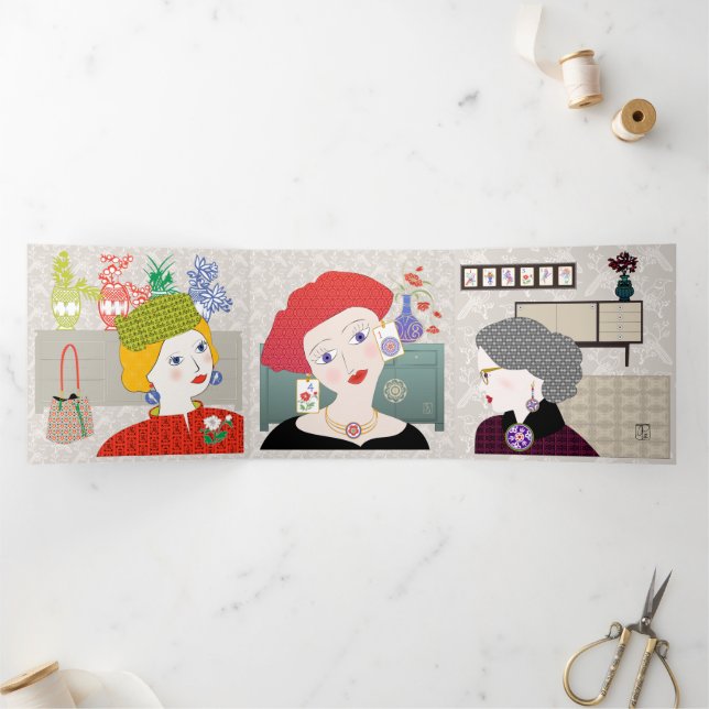 Com Dobra Tripla Cartão triplo para as senhoras de Mah Jongg (Dentro)