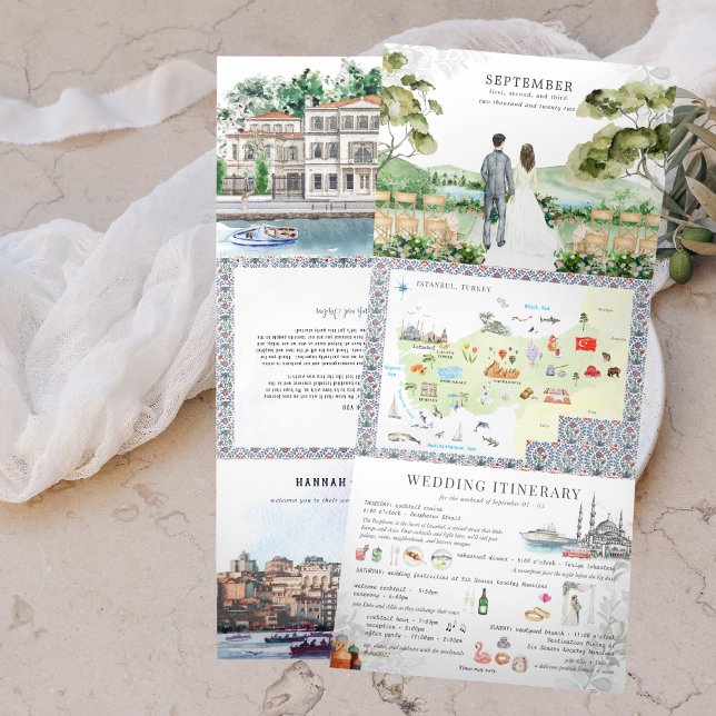 Com Dobra Tripla Casamento em Istambul, Turquia | Convite Tri-Fold (Criador carregado)