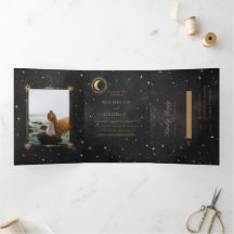 Convite Celestial Dourado De Casamento Triplo
