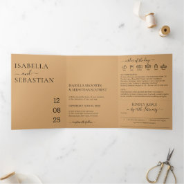 Com Dobra Tripla Convite de casamento Burly Wood San conjunto compl