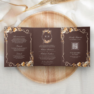 Com Dobra Tripla Convite de Casamento Café Espresso Flor Silvestre