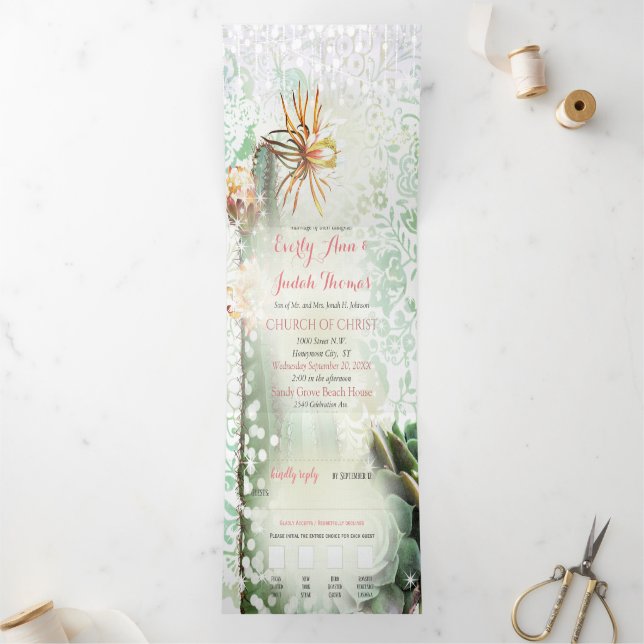 Com Dobra Tripla Convite de Casamento de Cactus Suculento Tudo em U (Dentro)