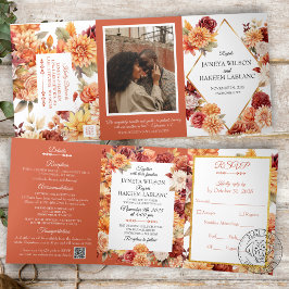 Com Dobra Tripla Convite de Casamento Floral de Outono Tri-Fold
