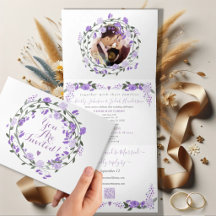 Convite de Casamento Floral de Peônia Roxa Elegant