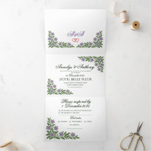 Com Dobra Tripla Convite de casamento floral lindo