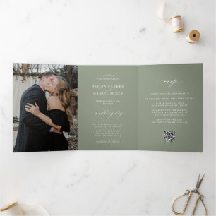 Com Dobra Tripla Convite de casamento sage verde minimalista 2 foto