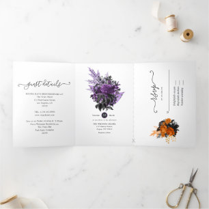 Com Dobra Tripla Convite de Casamento Tri-Fold Floral Vintage Hallo