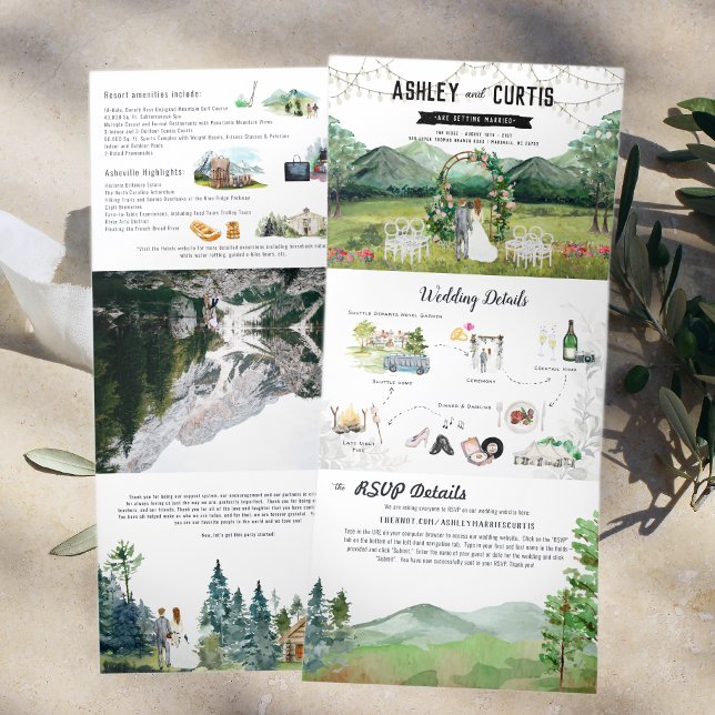 Com Dobra Tripla Convite de Casamento Tri-Fold Floresta Montanhosa  (Criador carregado)