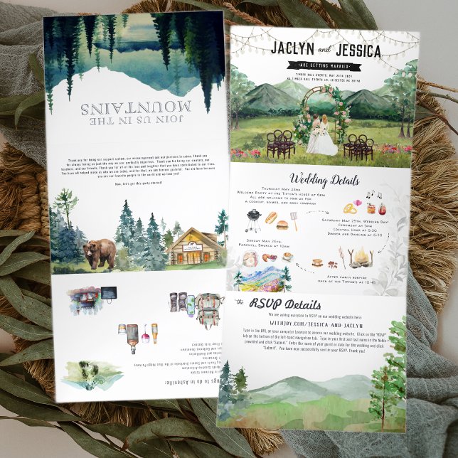 Com Dobra Tripla Convite de Casamento Tri-Fold Floresta Montanhosa  (Criador carregado)