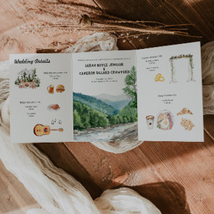 Com Dobra Tripla Convite de Casamento Tri-Fold Montanha em Aquarela