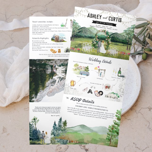 Com Dobra Tripla Convite de Casamento Tri-Fold Montanha Floresta Rú (Criador carregado)
