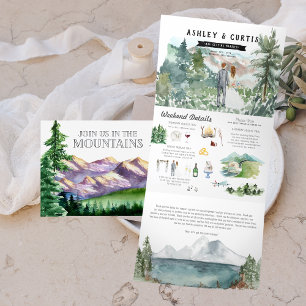 Com Dobra Tripla Convite de Casamento Tri-Fold Montanha Rústica