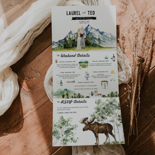 Com Dobra Tripla Convite de Casamento Tri-Fold Montanha Rústica (Criador carregado)