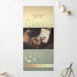 Com Dobra Tripla Convite de Casamento Tri-Fold Verde Sage