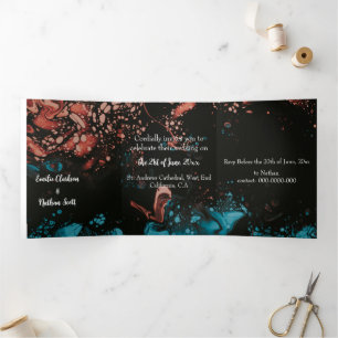Com Dobra Tripla Convite de Casamento Triplo Personalizado (Preto)