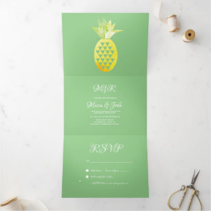 Com Dobra Tripla Convite de Casamento Tropical Fruta Abacaxi Aquare