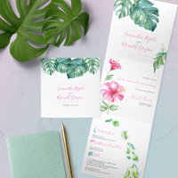 Convite De Casamento Tropical Havaí Em Um Único
