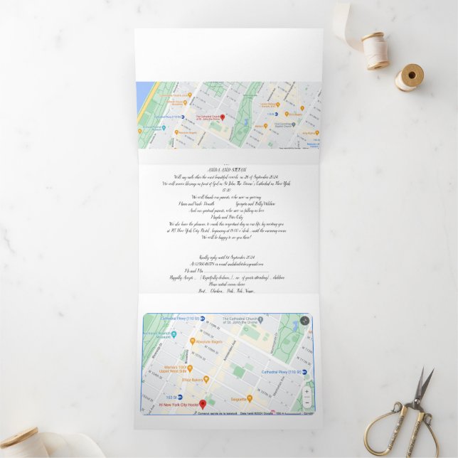 Com Dobra Tripla Convite de Casamento Tudo Em Um inclui mapas (Dentro)
