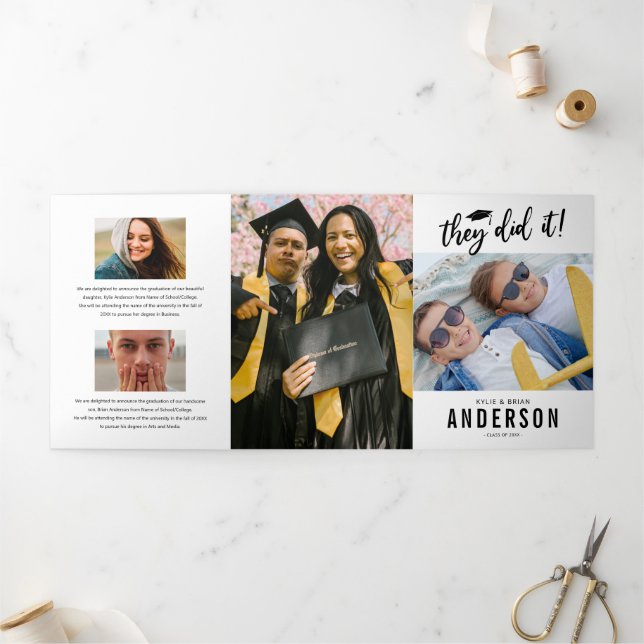 Com Dobra Tripla Convite de festas de Foto de Graduação Dupla (Fora)