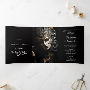 Com Dobra Tripla Convite de festas Mascarada Chic Mis Quince