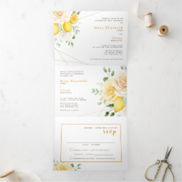 Com Dobra Tripla Convite para casamento bilíngue - Lemon All in One