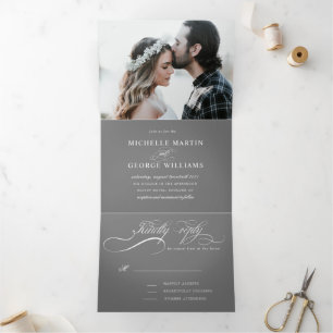 Com Dobra Tripla convite para casamento elegante para três vezes