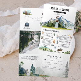 Com Dobra Tripla Convite Tri-Fold de Casamento Rústico na Montanha