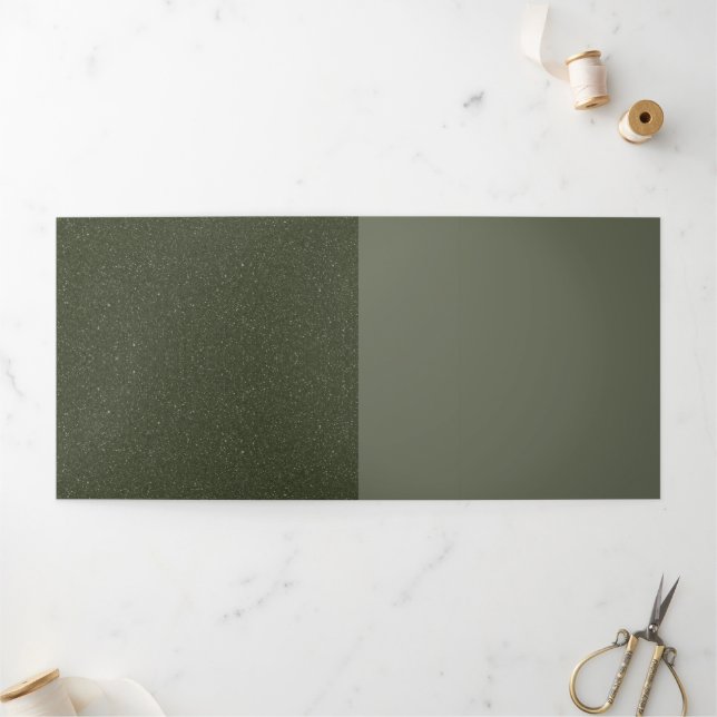 Com Dobra Tripla Convite Trifold Verde Musgo Texturizado – Personal (Fora)