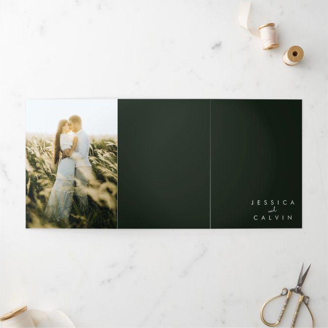 Com Dobra Tripla Elegante Christian Photo Wedding Convite Verde (Fora)