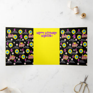 Com Dobra Tripla Feliz Cartão de Aniversário de 5, #5 Preto