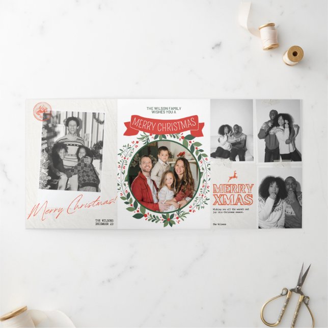 Com Dobra Tripla Feliz Natal Convite de Carta Doblável em Três Part (Fora)