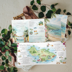 Com Dobra Tripla Fim de Semana de Casamento Convite Tri-Fold Maui