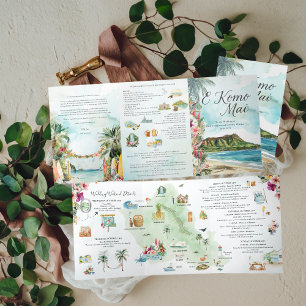 Com Dobra Tripla Fim de Semana de Casamento Convite Tri-Fold Oahu
