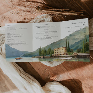 Com Dobra Tripla Lago de Como Itália   Convite de Casamento Ilustra