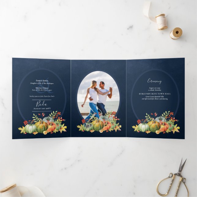 Com Dobra Tripla Nuestra Boda 6 páginas Convite de casamento espanh (Dentro)