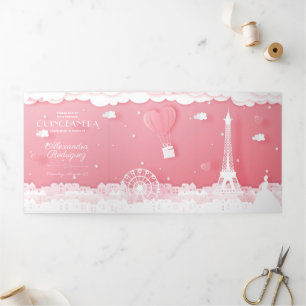Com Dobra Tripla Papel Rosa Paris Quinceañera Convite Triplo