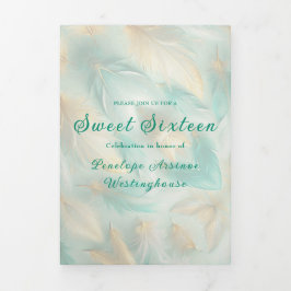 Com Dobra Tripla Penas Douradas chic Doce 16 Convite de festas