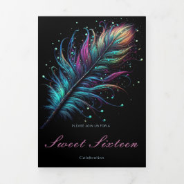 Com Dobra Tripla Penas e Mascarada Doce 16 Convite de festas