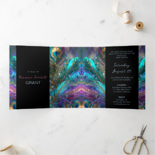 Com Dobra Tripla Penas Glamóricas Doce 16 Convite de festas